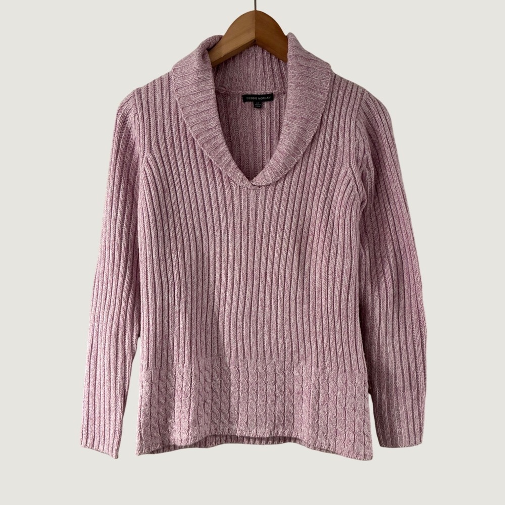 Debbie Morgan Lavender Purple Ribbed Shawl Collar Sweater Small